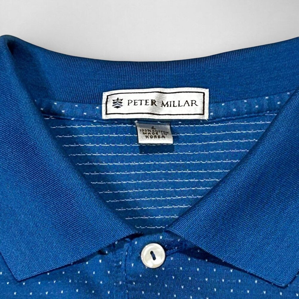 Peter Millar Blue Micro Dot Polo Shirt Mens Large 100% Cotton